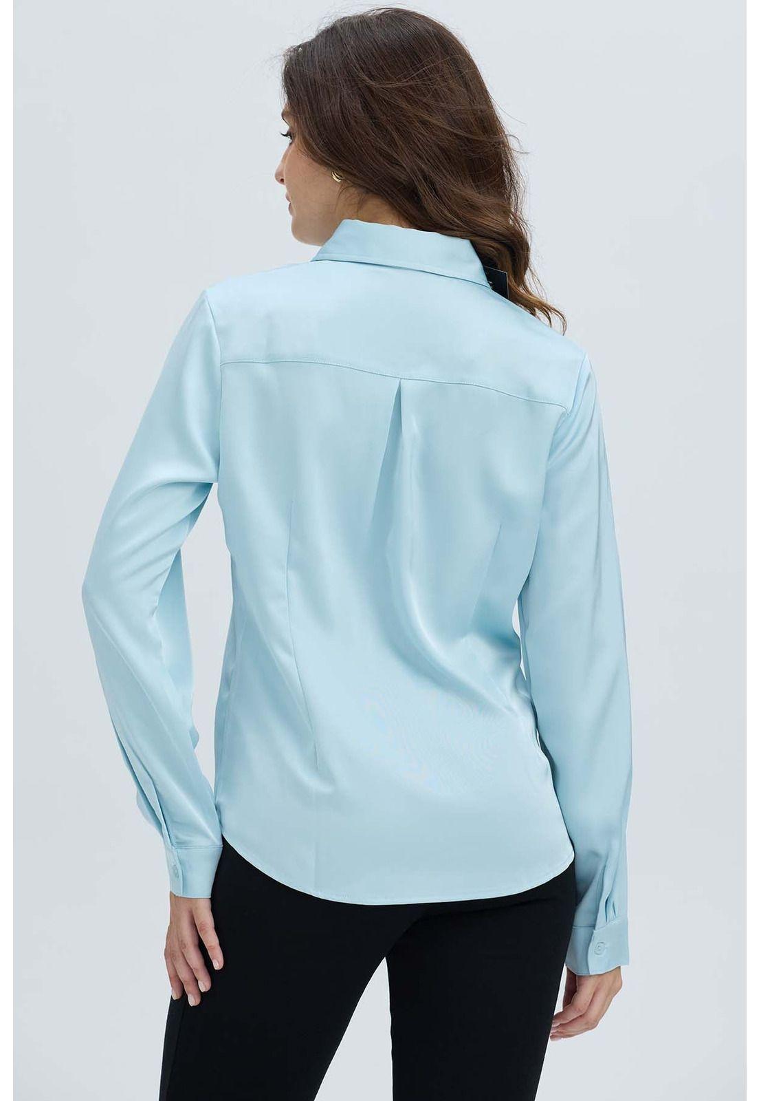 Blusa Mujer Satinada Abotonada Celeste-2