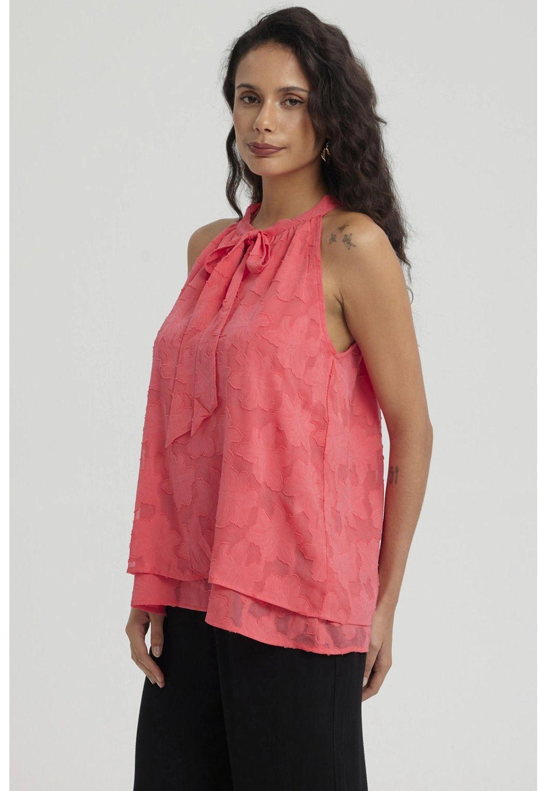 Blusa Mujer Doble Capa Con Cinta Coral-1