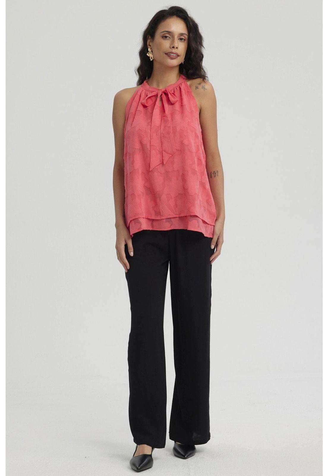 Blusa Mujer Doble Capa Con Cinta Coral-3