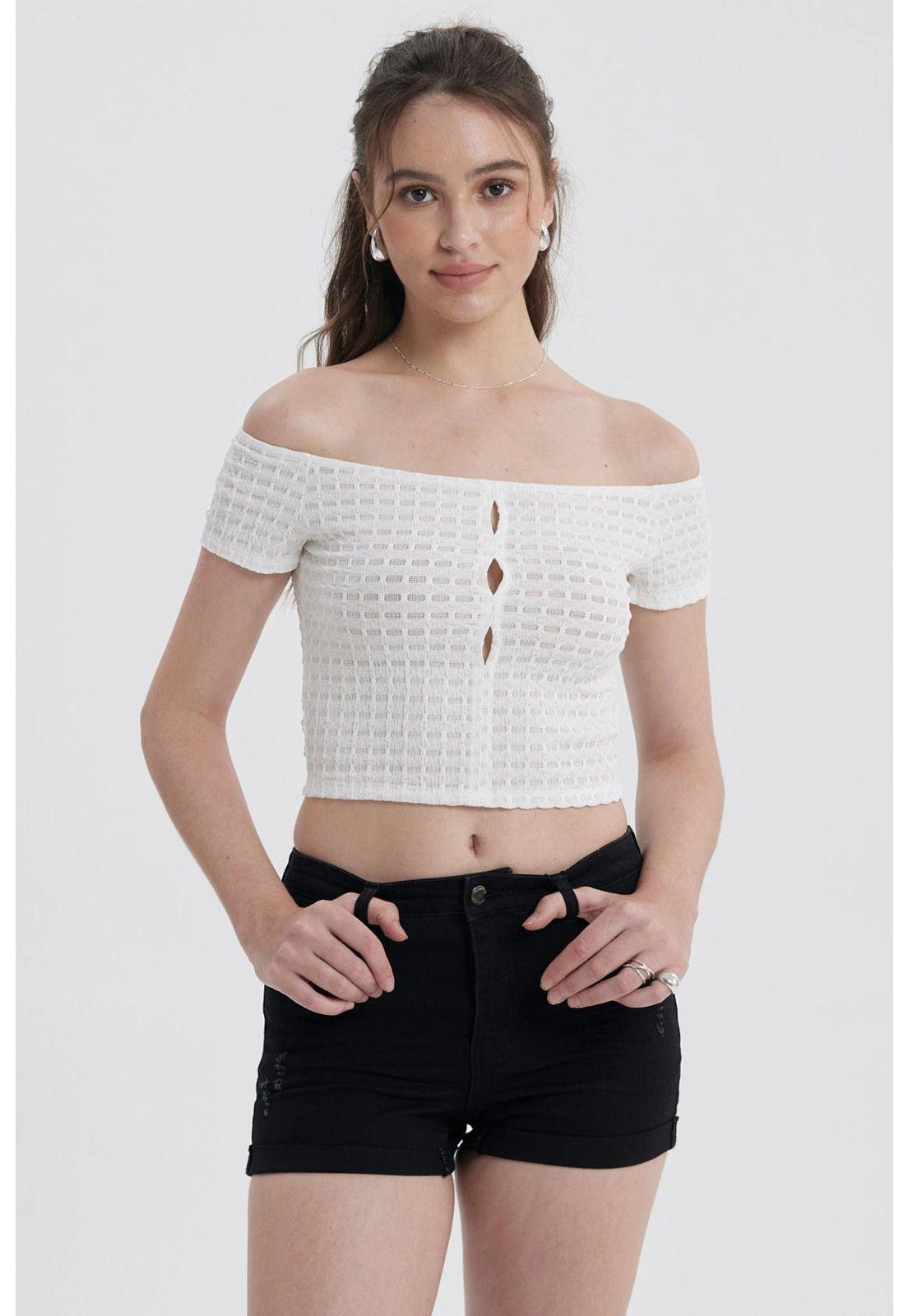 Polera Mujer Escote Bardot Blanco-0