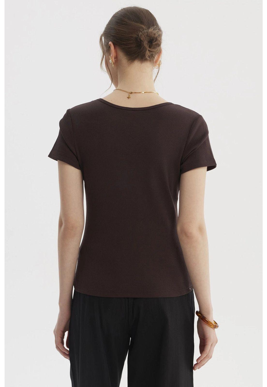 Polera Mujer Escote Cuadrado Rib Café Oscuro-2