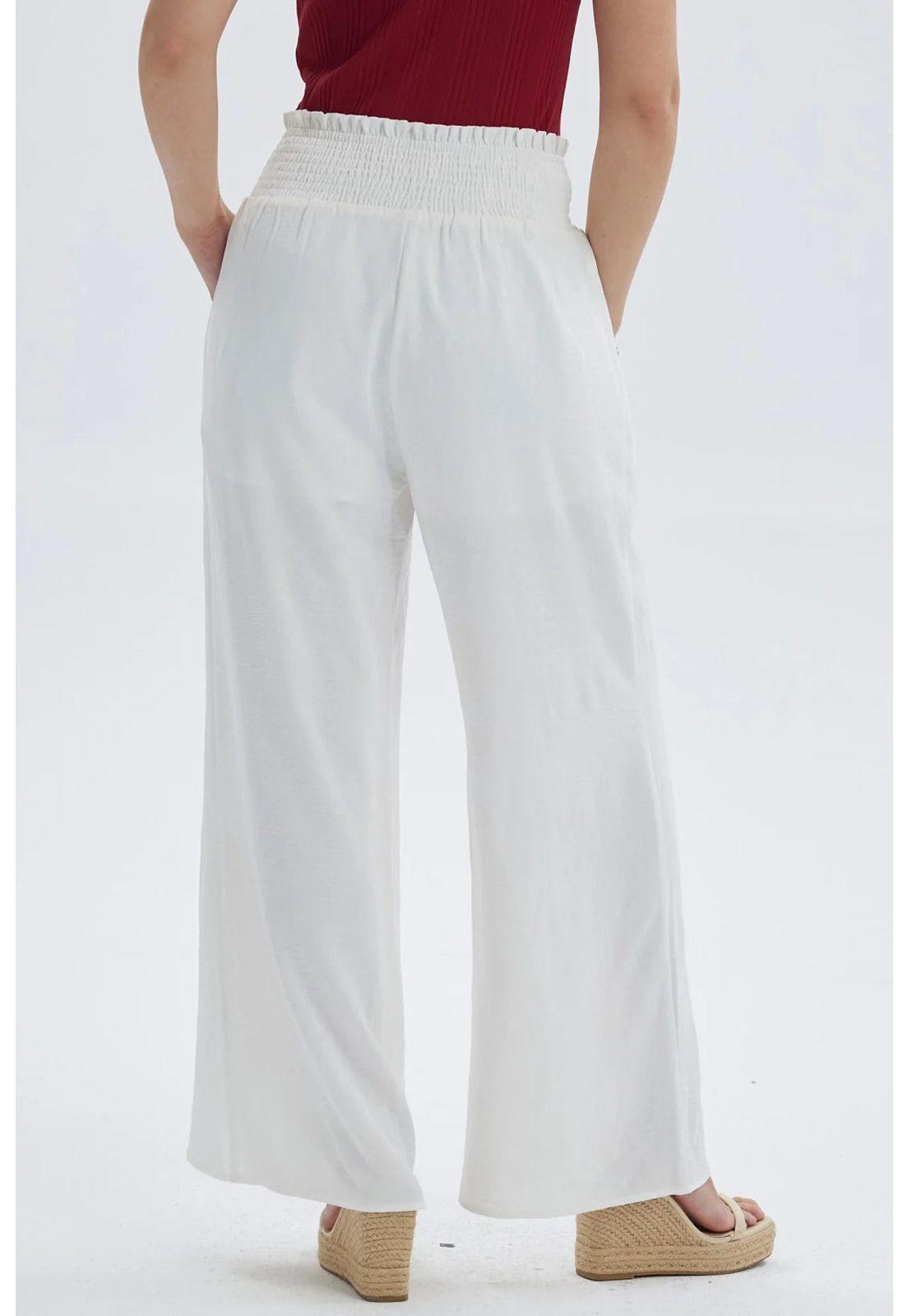 Pantalón Mujer Palazzo Pretina Ancha Crudo-2