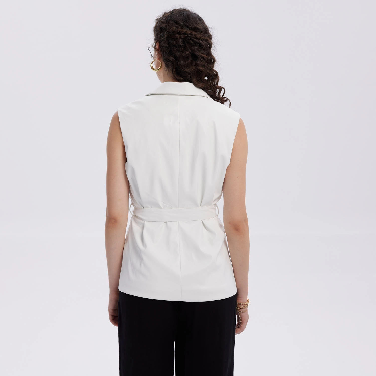Chaqueta Mujer Efecto Cuero Lisa Crudo-2