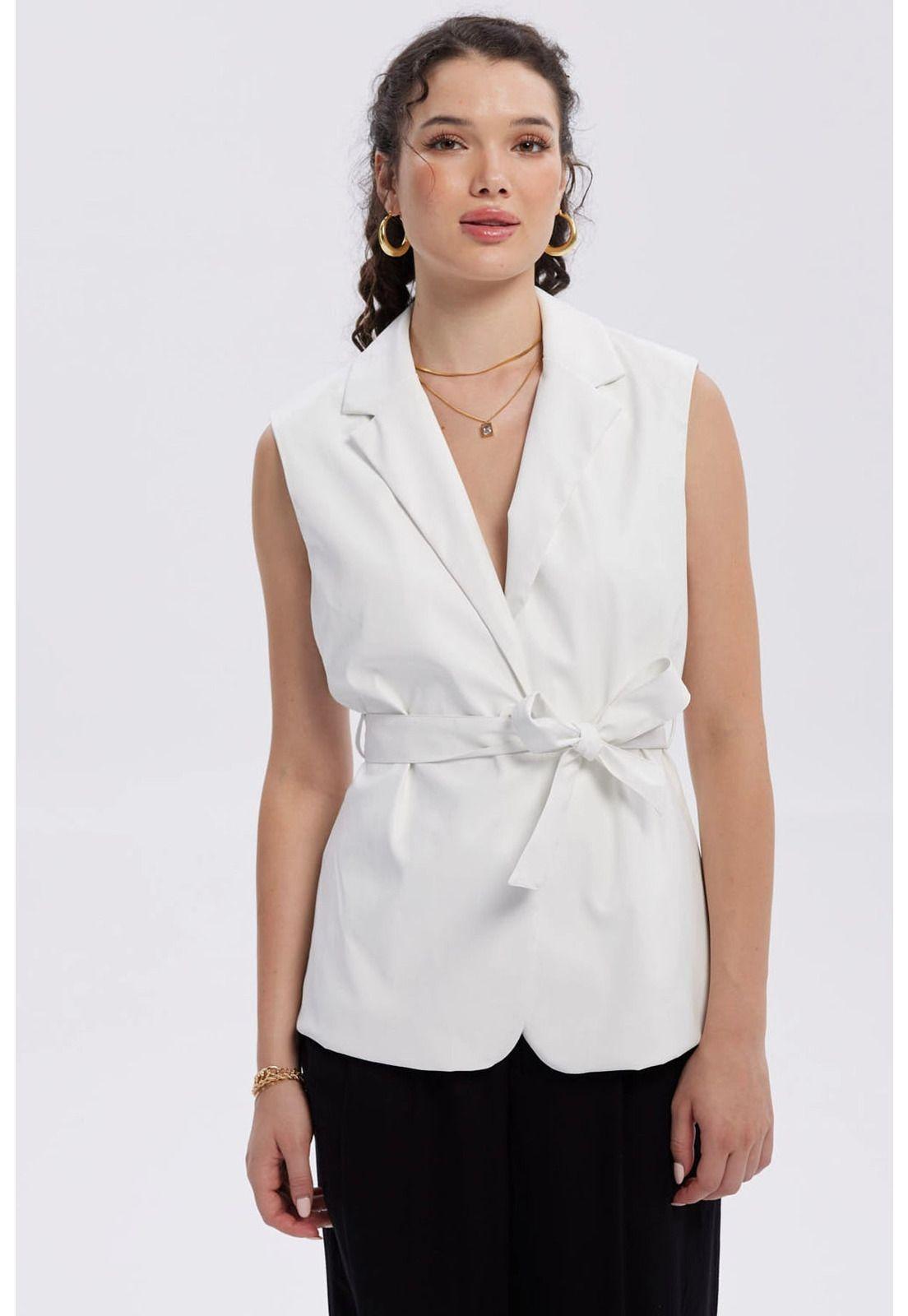 Chaqueta Mujer Efecto Cuero Lisa Crudo-0