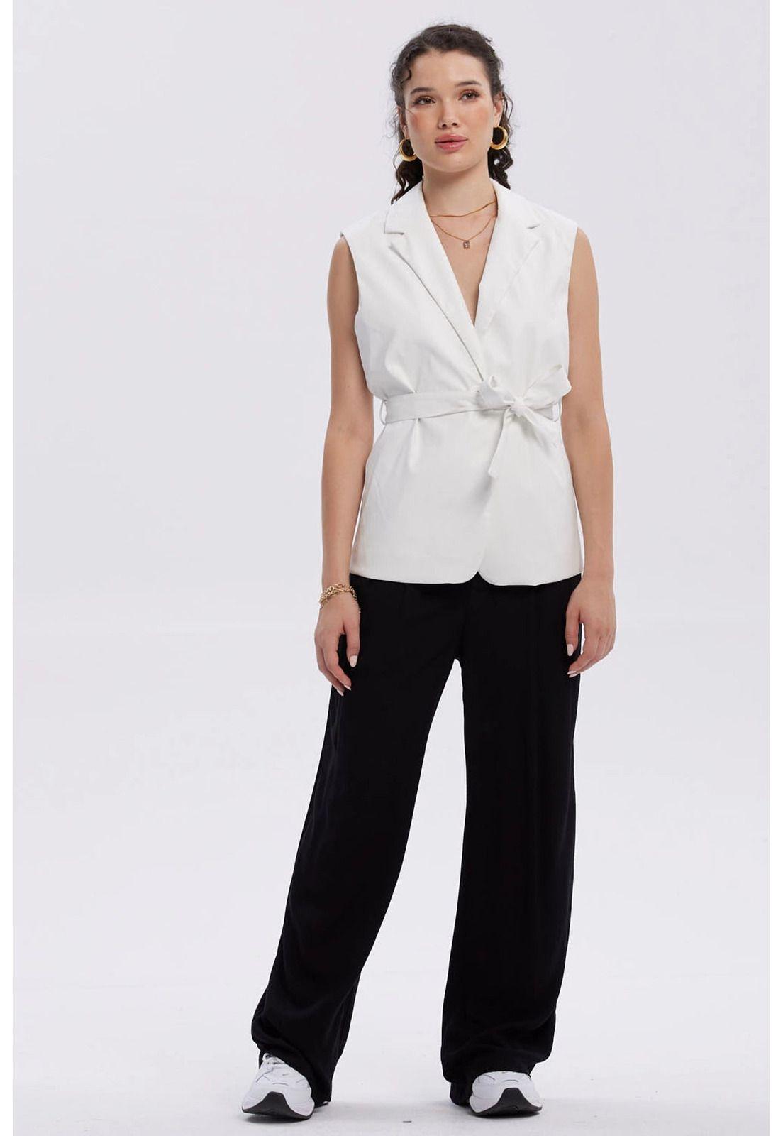 Chaqueta Mujer Efecto Cuero Lisa Crudo-3