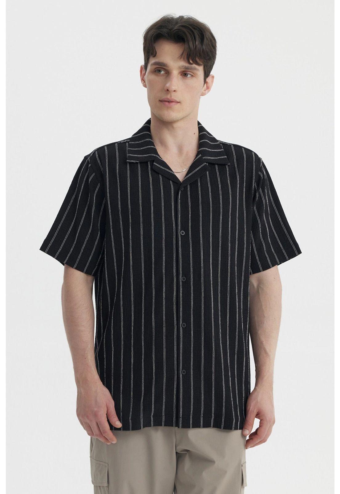 Camisa Hombre Slim Cuello Camisero Negro- lll-0
