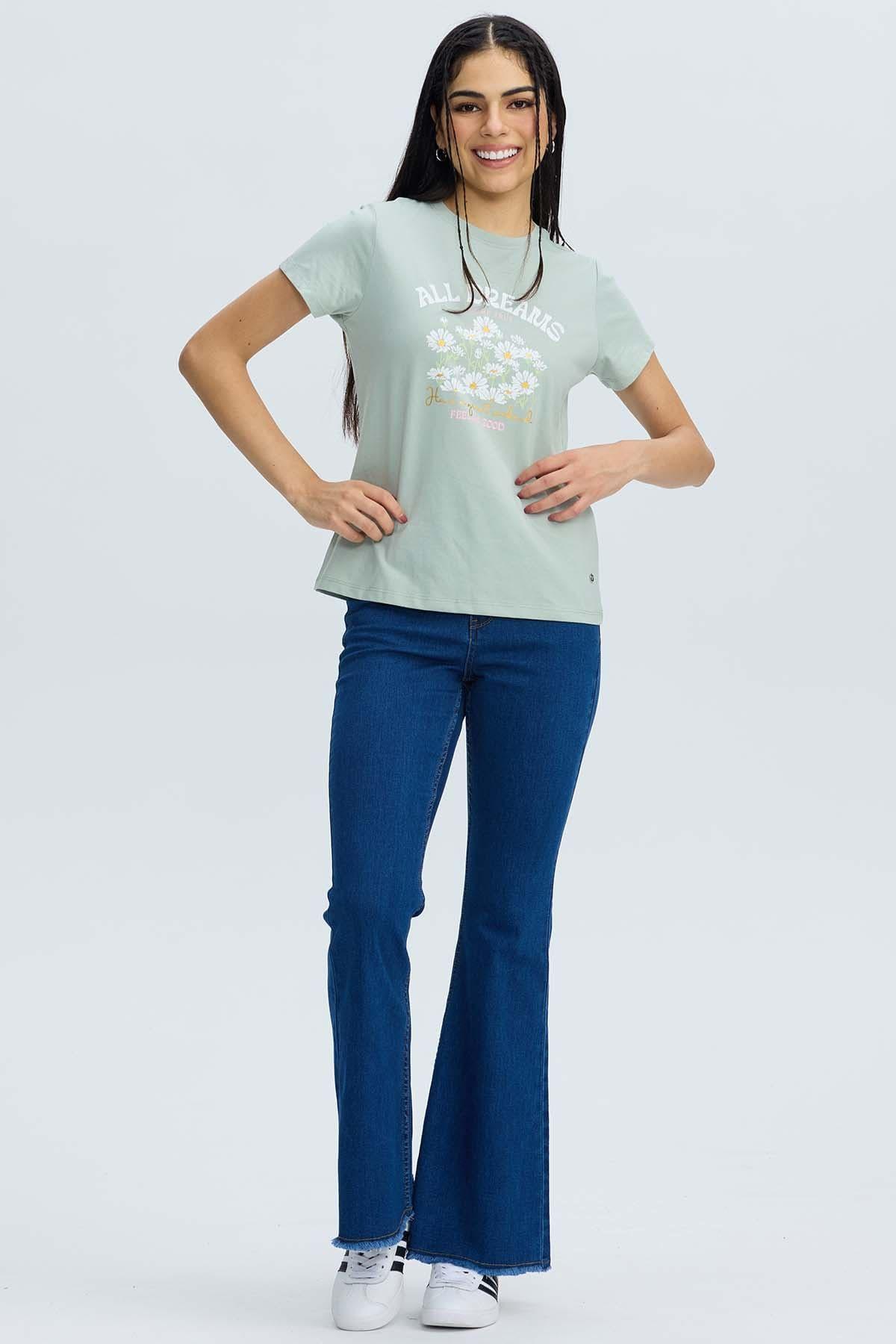 Polera Mujer Básica Print Verde Agua-3