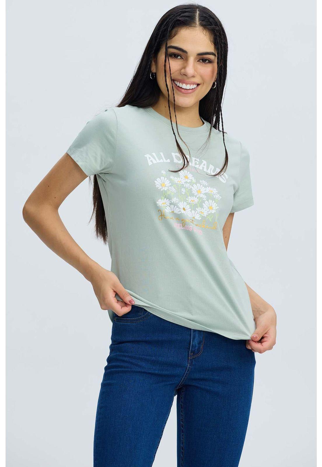 Polera Mujer Básica Print Verde Agua-0