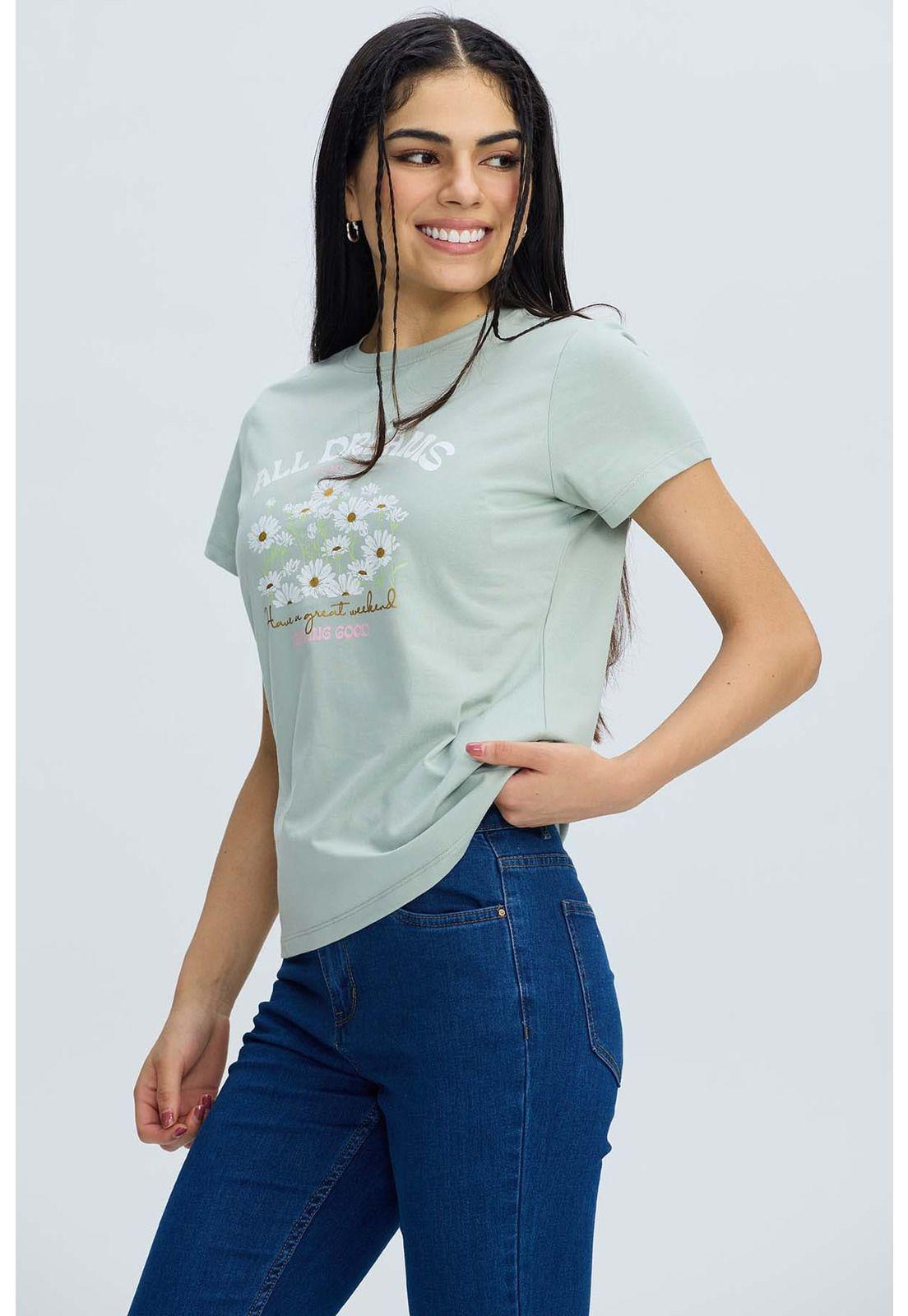 Polera Mujer Básica Print Verde Agua-1