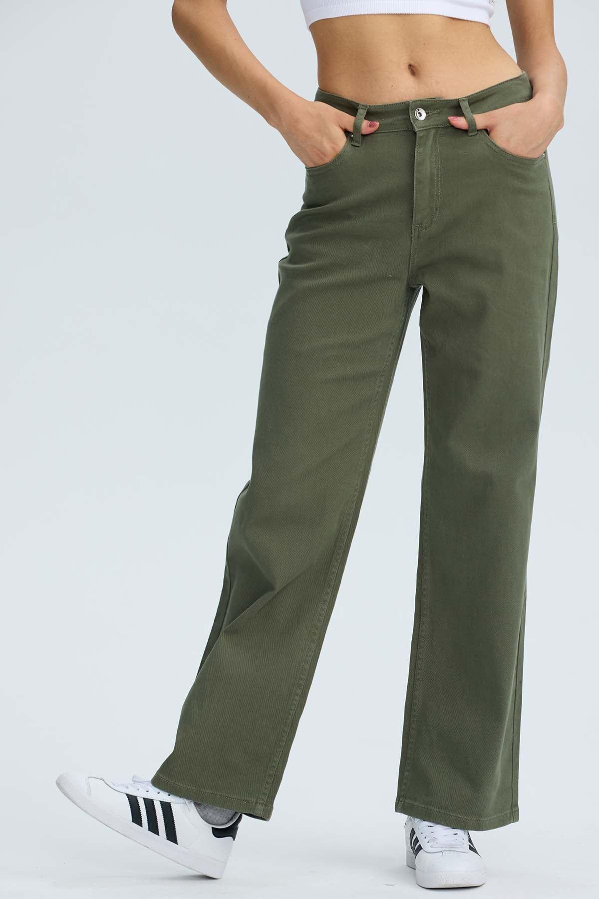 Jeans Mujer Calce Recto Verde Oscuro-1