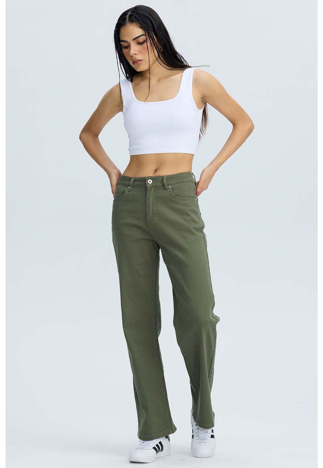 Jeans Mujer Calce Recto Verde Oscuro-3