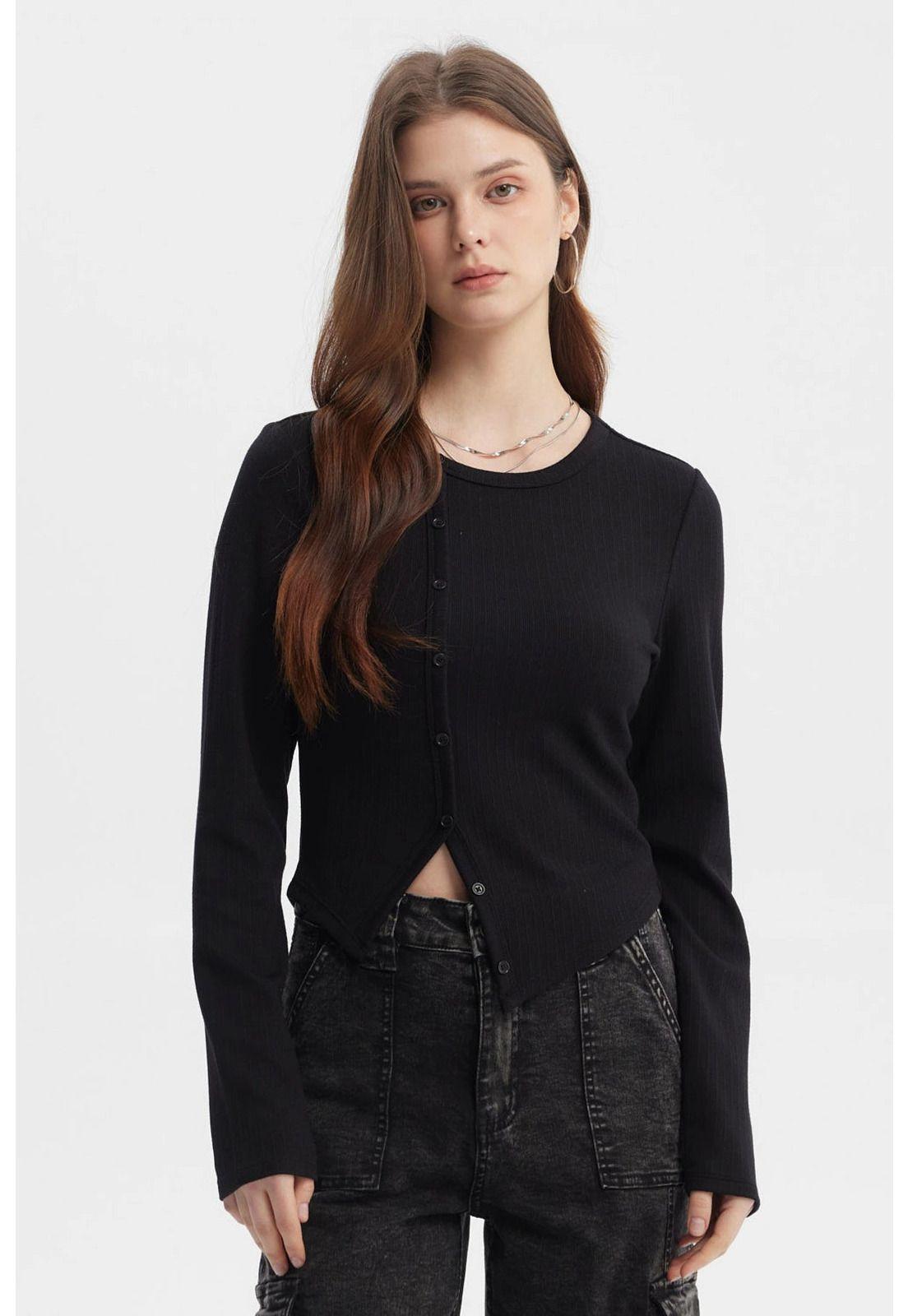 Polera Mujer Corte Diagonal Negro-0