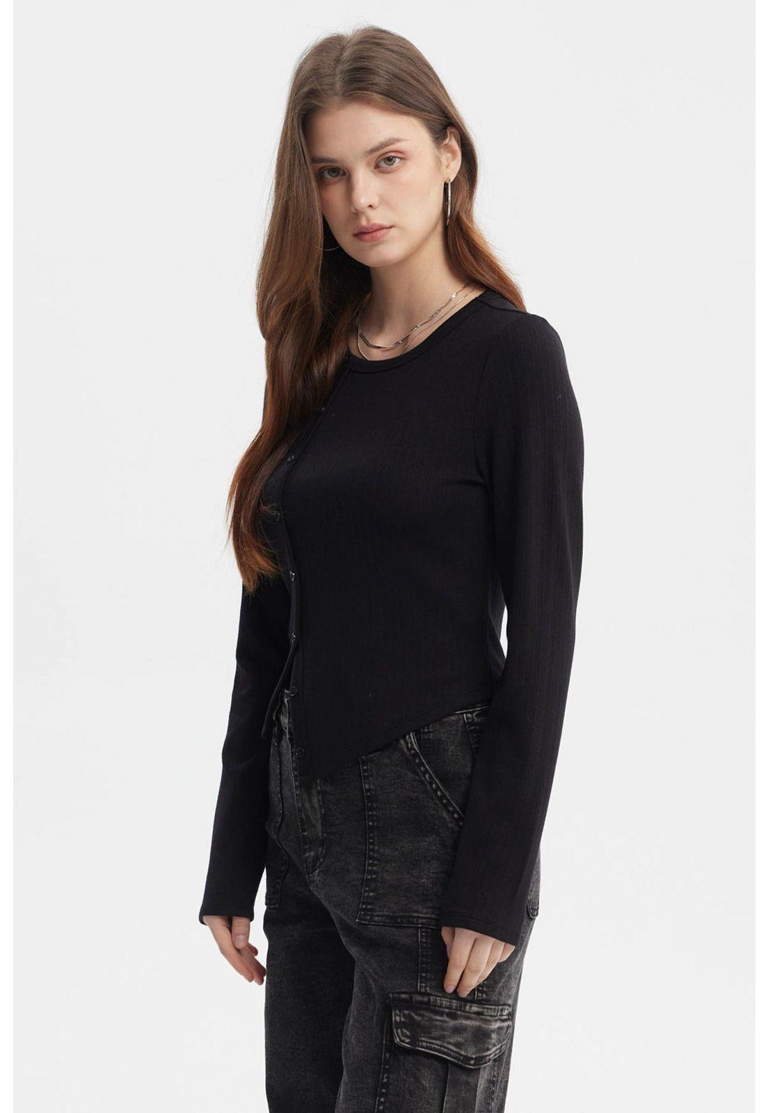 Polera Mujer Corte Diagonal Negro-1