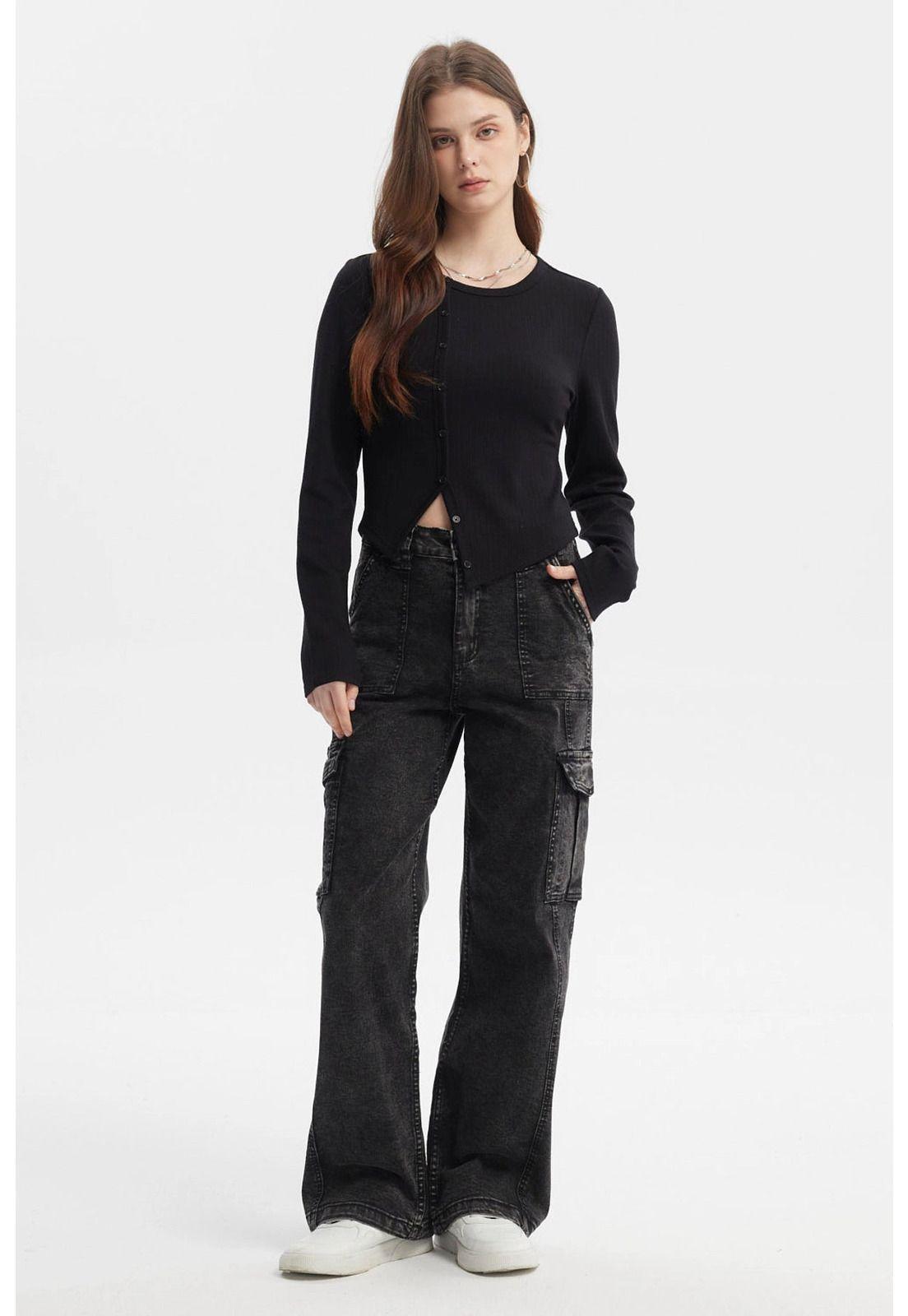 Polera Mujer Corte Diagonal Negro-3