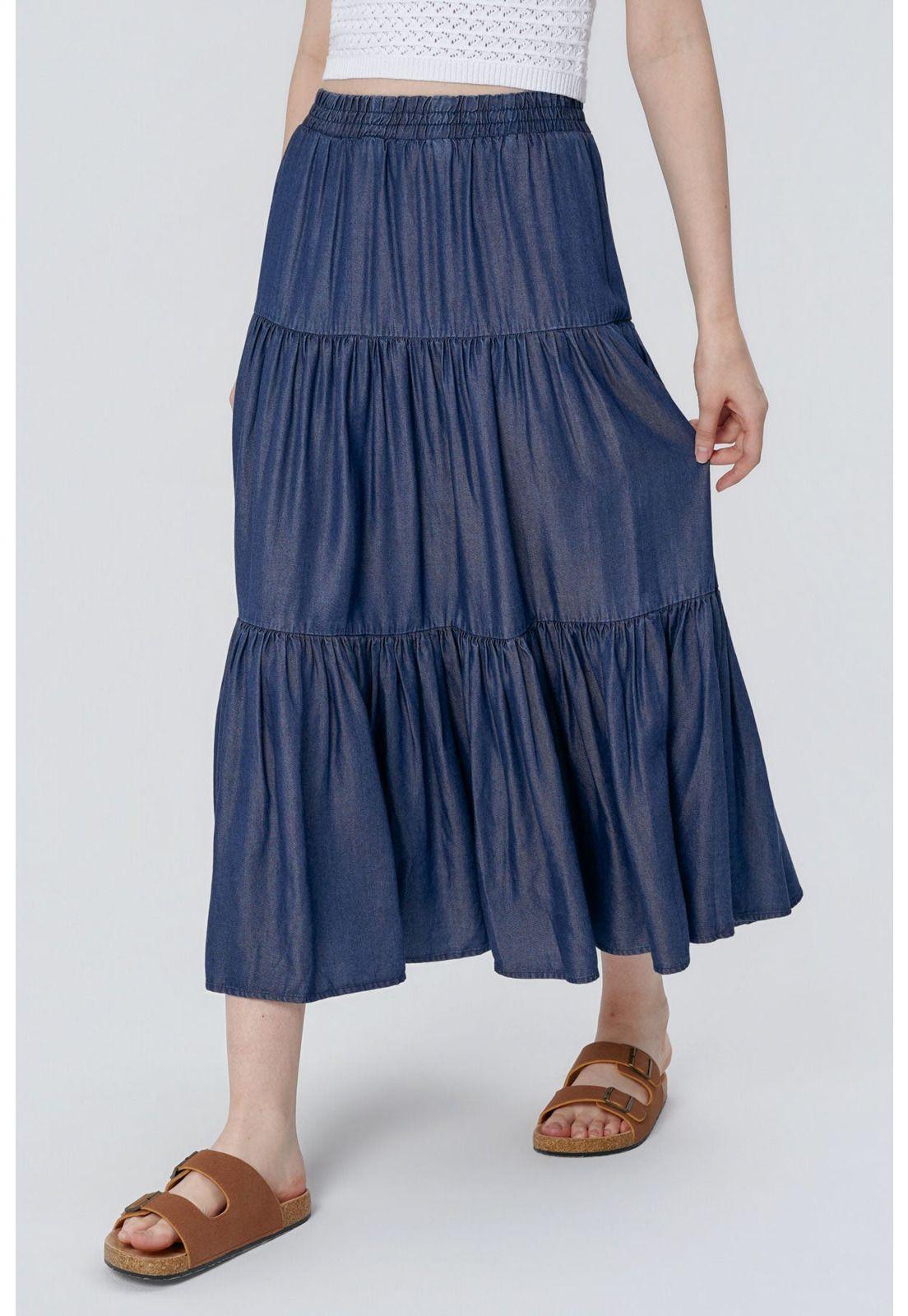 Falda Midi Mujer Azul Oscuro-1