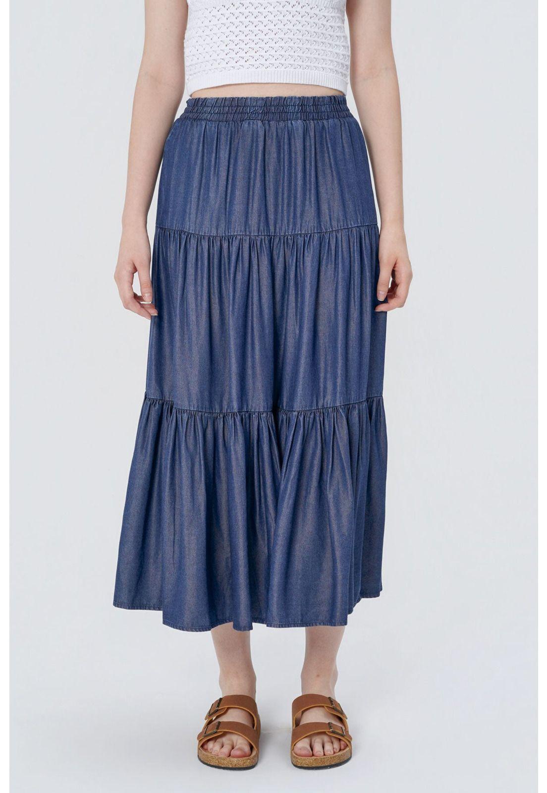 Falda Midi Mujer Azul Oscuro-2
