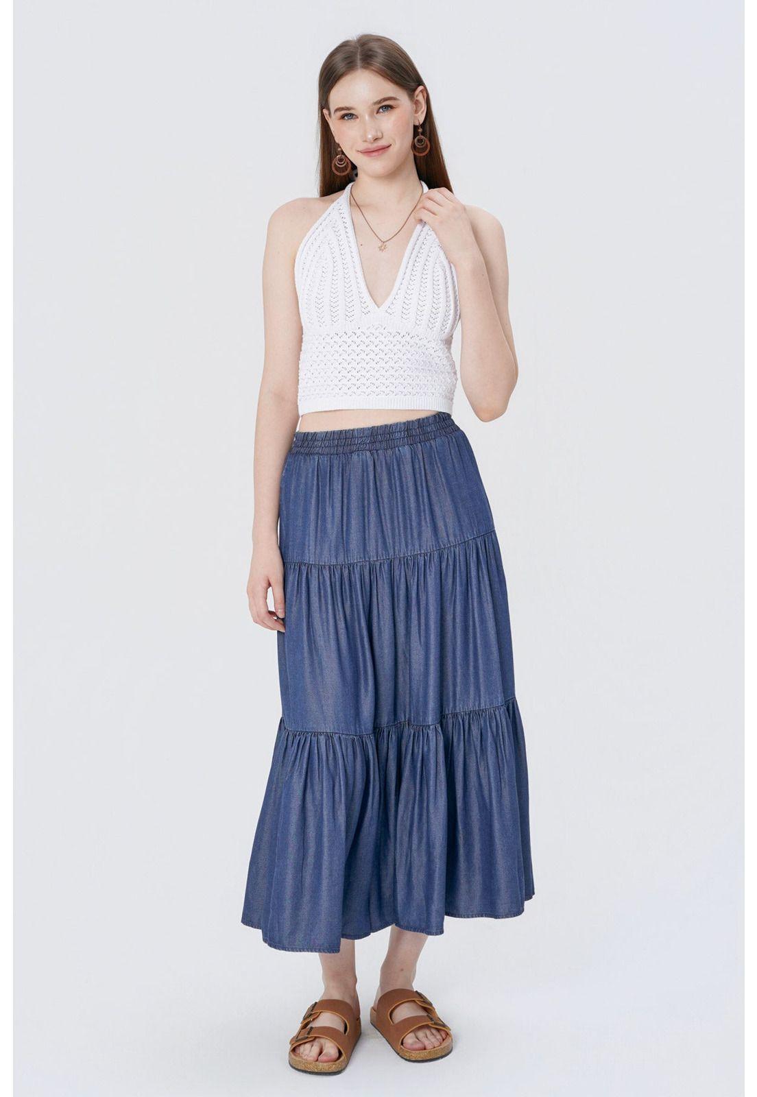 Falda Midi Mujer Azul Oscuro-3
