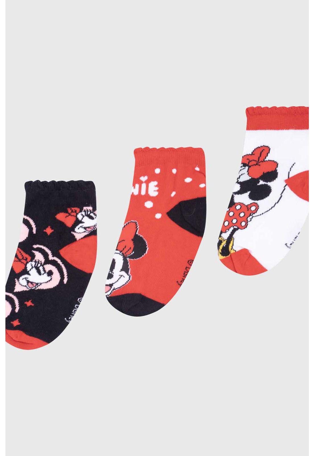 Calceta Niña Tripack Minnie Mouse Rojo-1