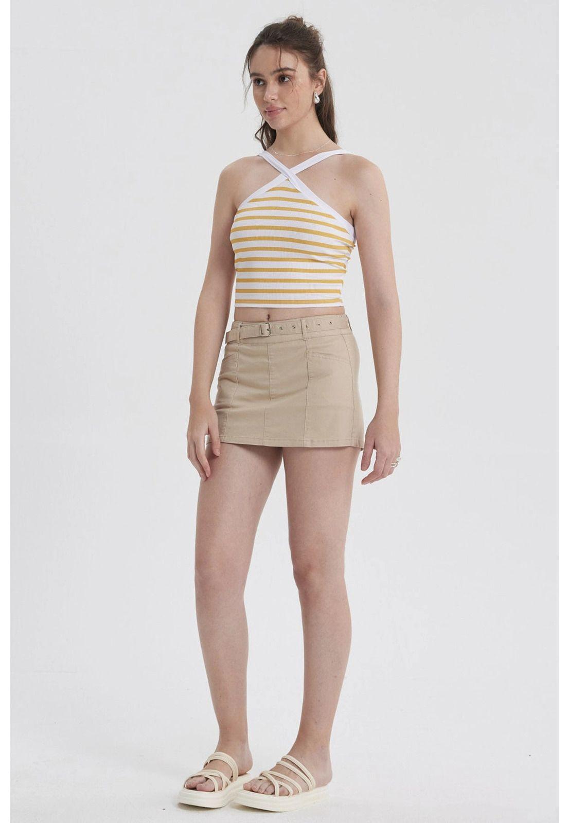 Short Mujer Short Con Cinturón Beige Claro-3