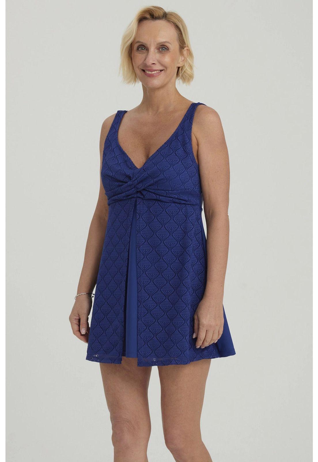 Traje De Baño Mujer Peto Vestido Rapport Azul Oscuro-3