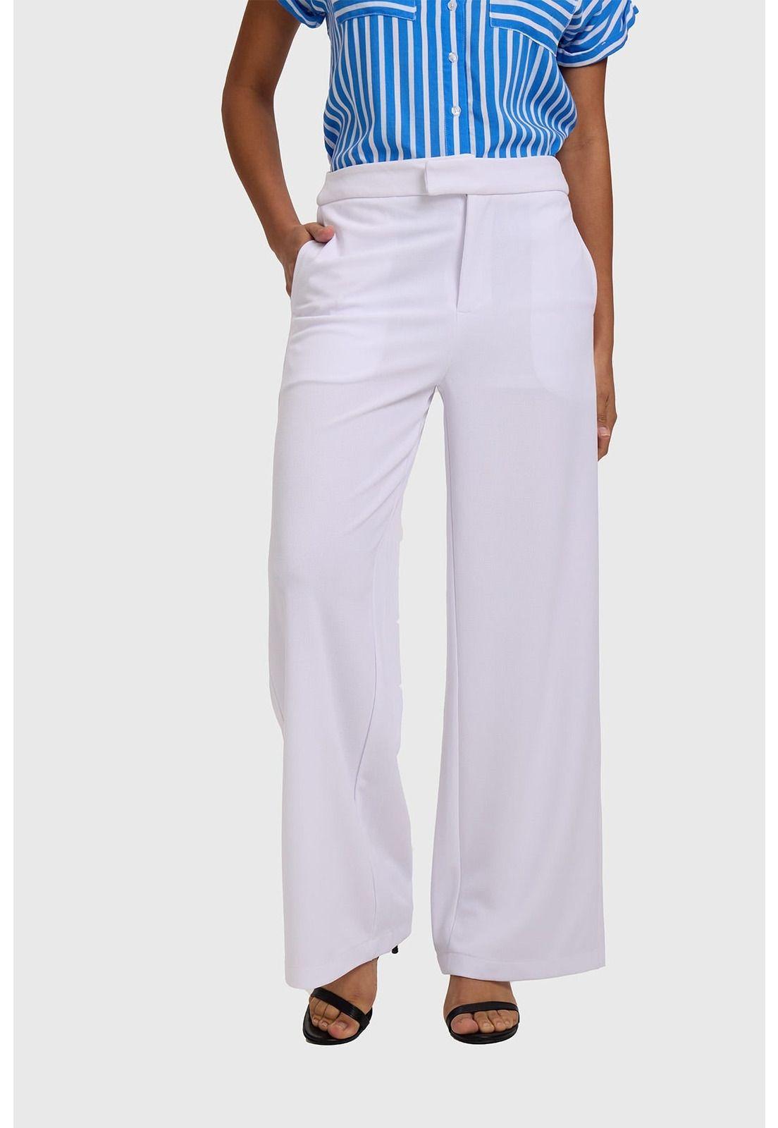 Pantalón Mujer Palazzo Sastrero Blanco-0