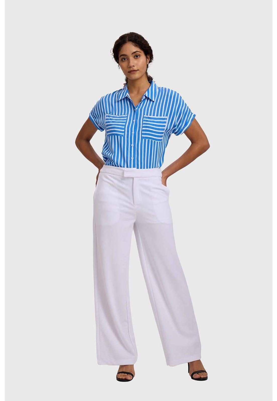 Pantalón Mujer Palazzo Sastrero Blanco-3