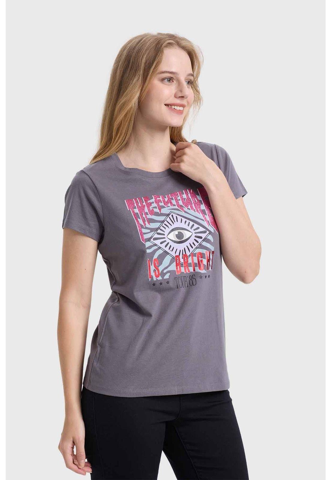 Polera Mujer Básica Print Gris-1
