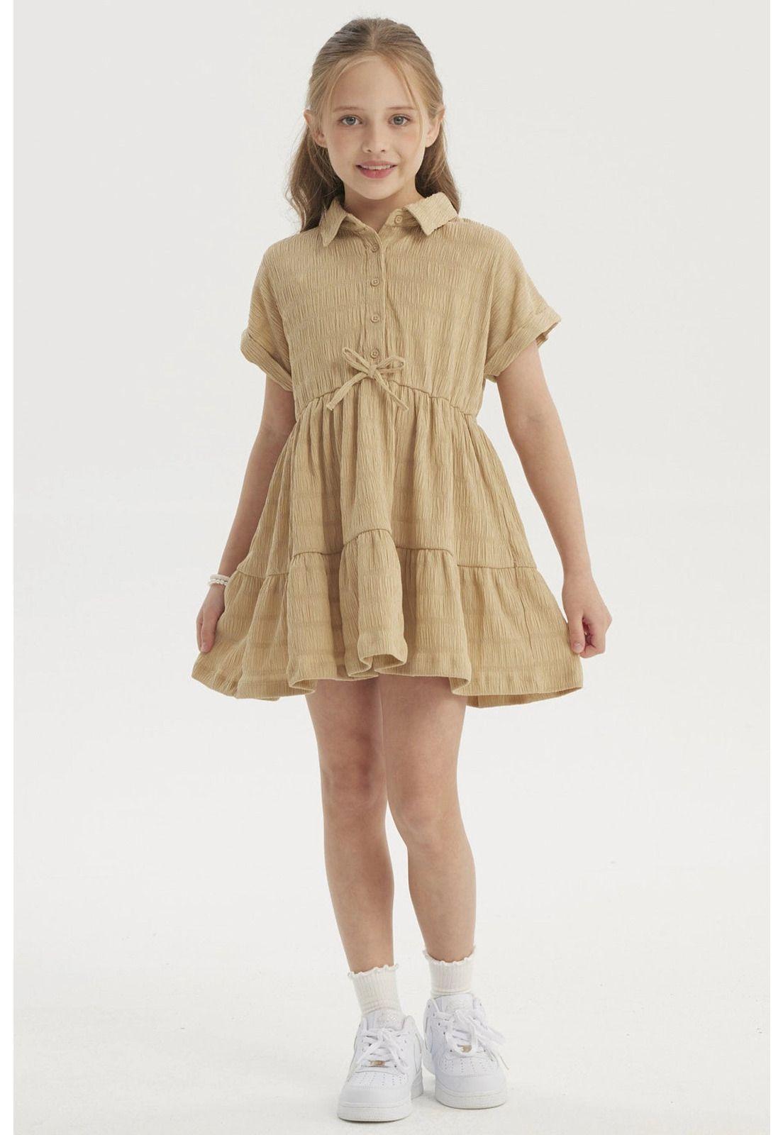 Vestido Niña Con Cuello Beige-0