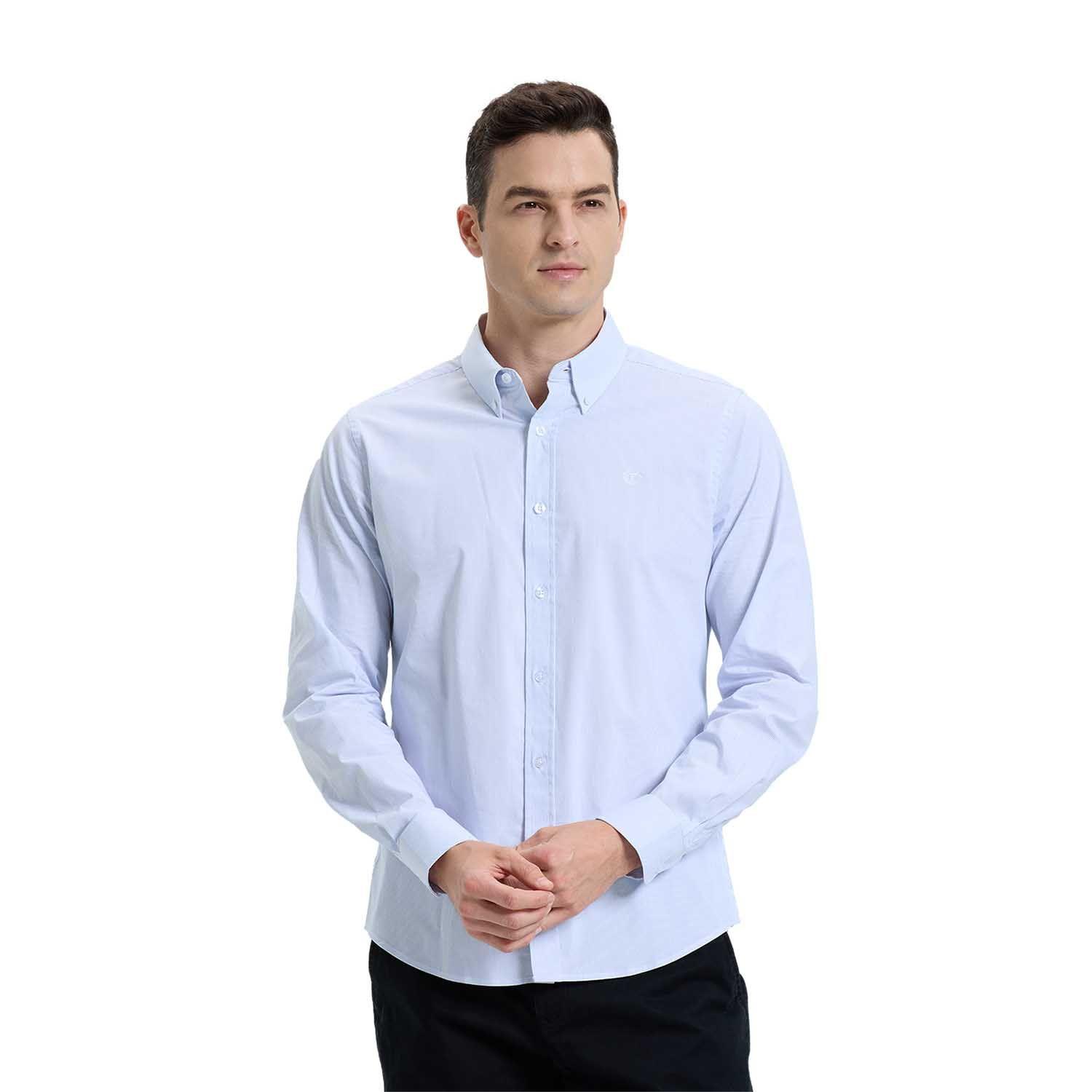 Camisa Hombre Slim Fit Rayas Azul Claro-0
