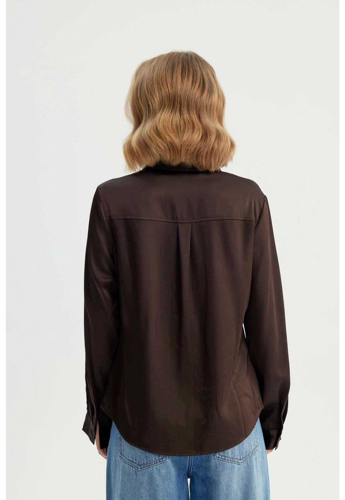 Blusa Mujer Cuello Camisero Chocolate-2