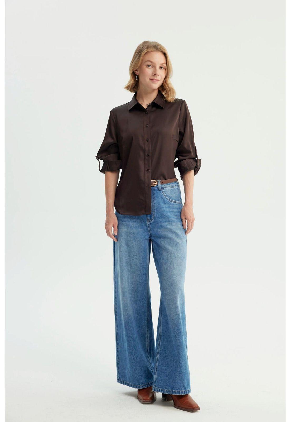 Blusa Mujer Cuello Camisero Chocolate-3