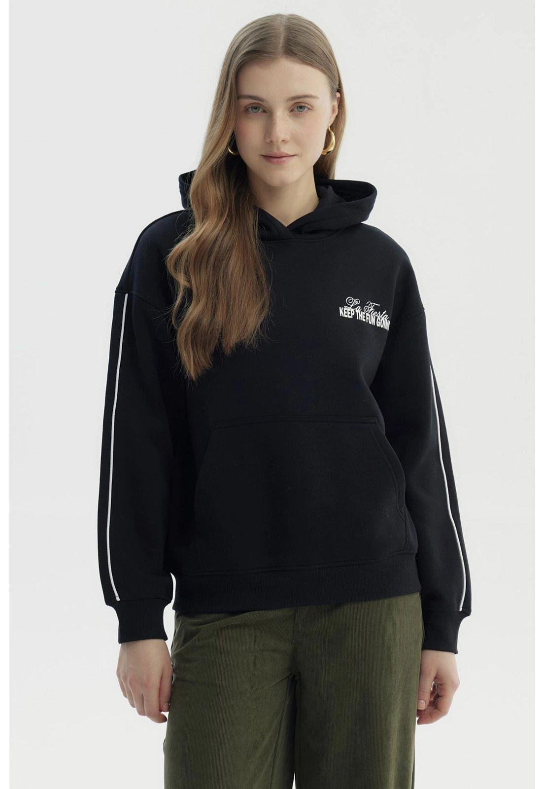 Polerón Mujer Canguro Print Negro - V-0
