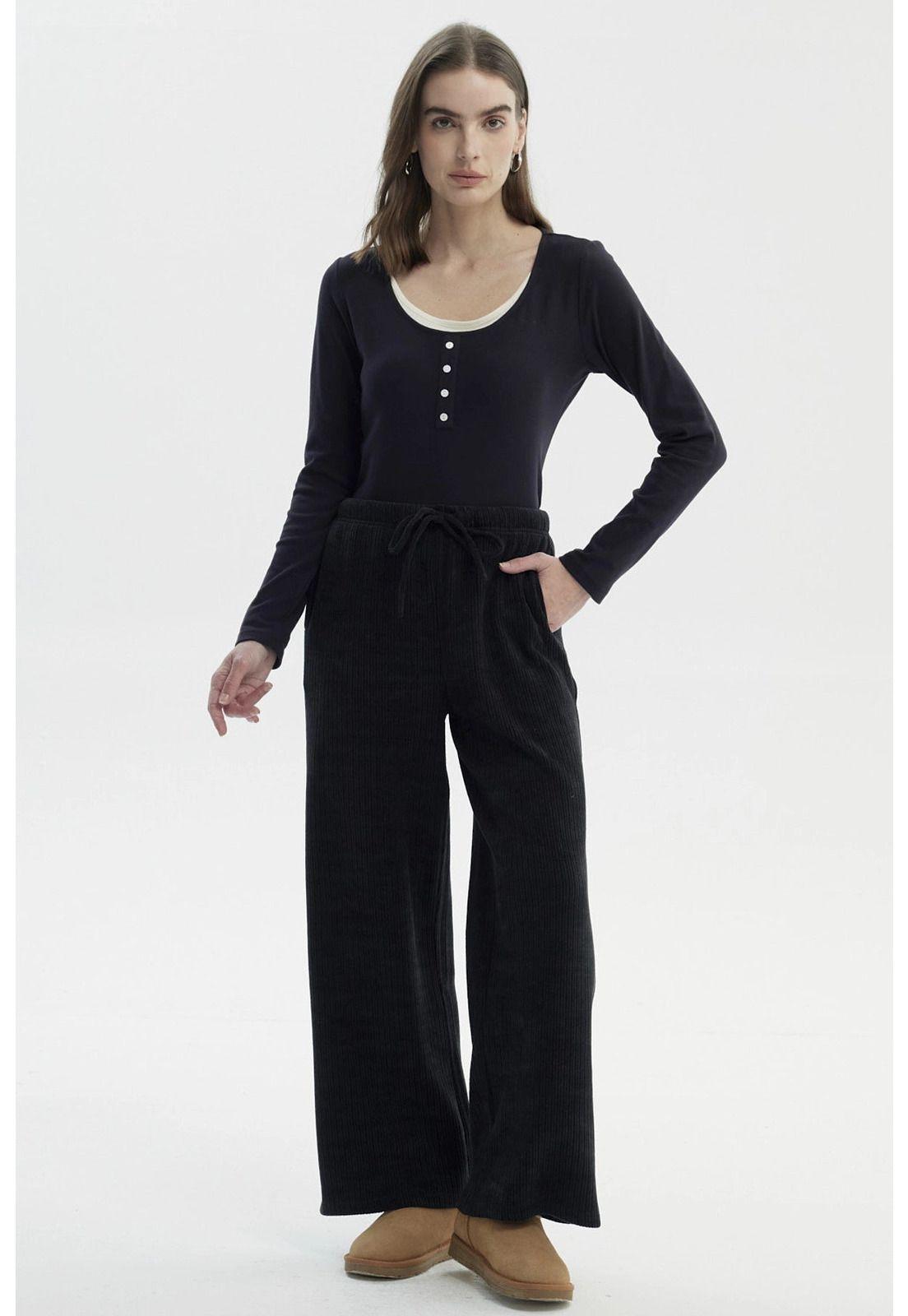 Pantalón Mujer Wide Leg Negro - Vlll-3
