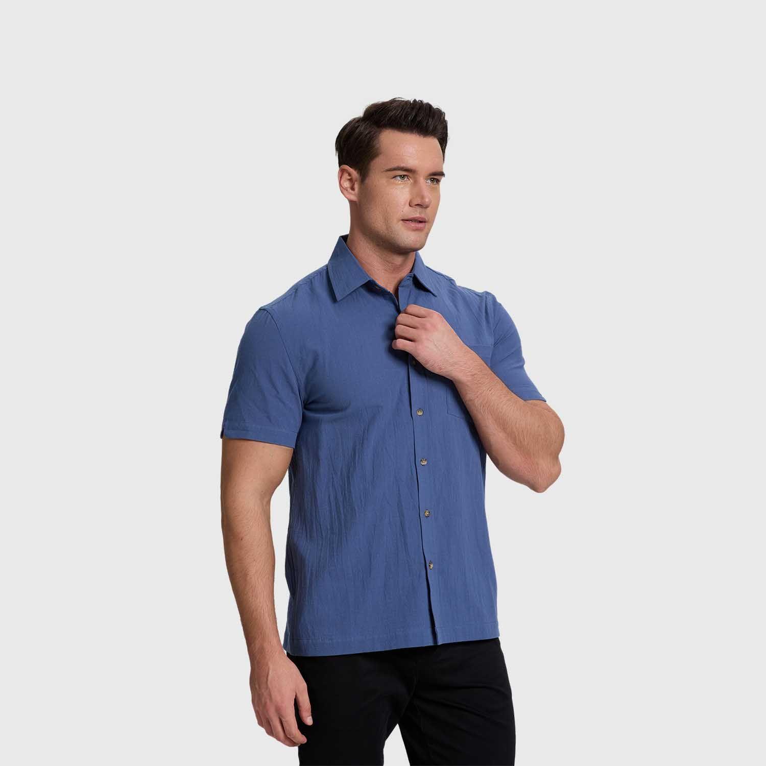 Camisa Hombre Lisa Azul Fashion's Park-1