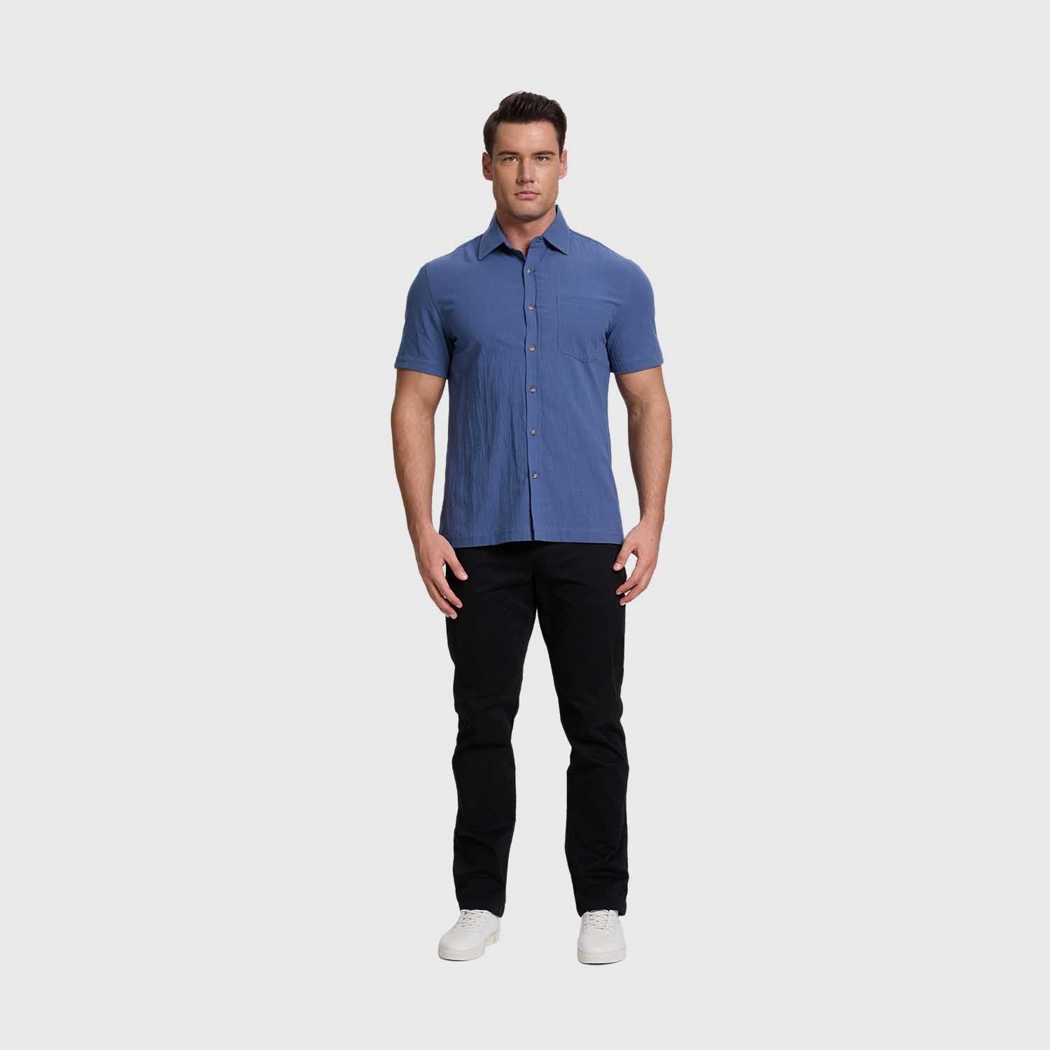 Camisa Hombre Lisa Azul Fashion's Park-3