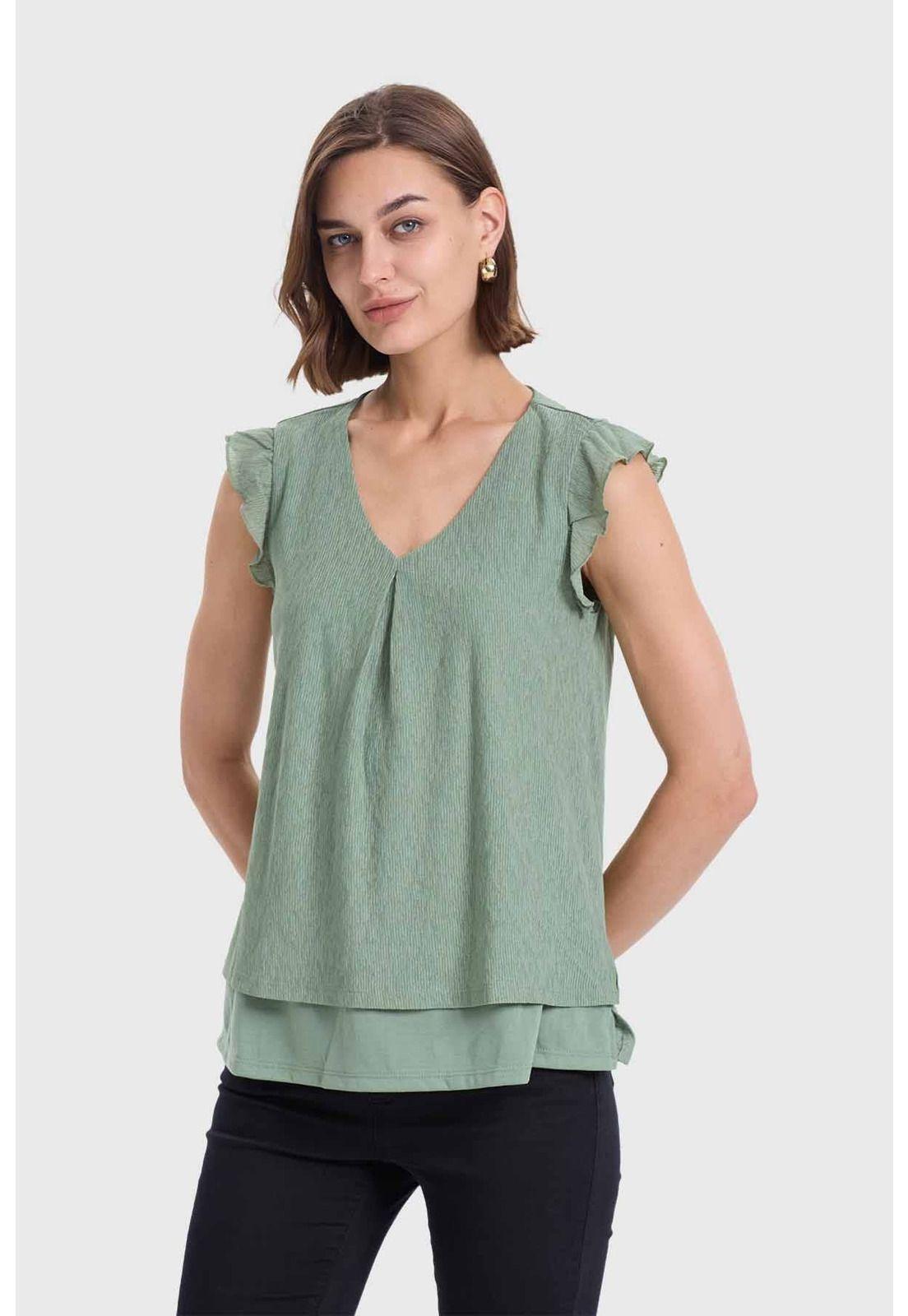 Polera Mujer Doble Capa Y Pinza Verde - ll-1