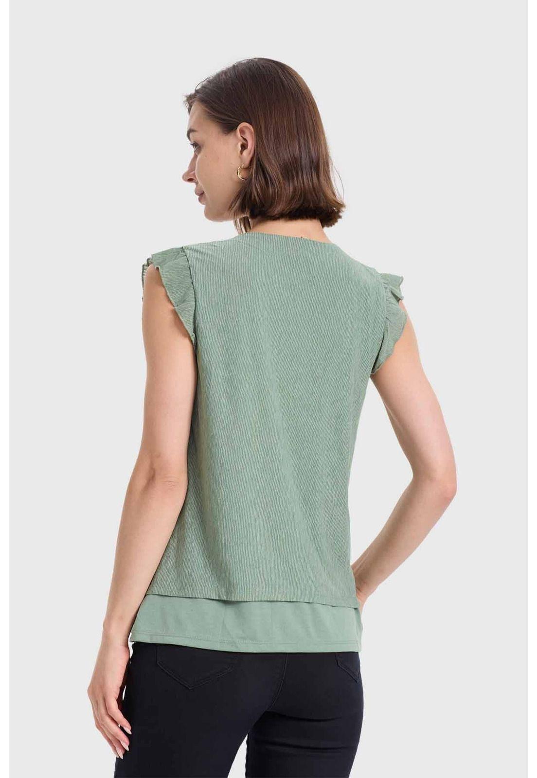 Polera Mujer Doble Capa Y Pinza Verde - ll-2