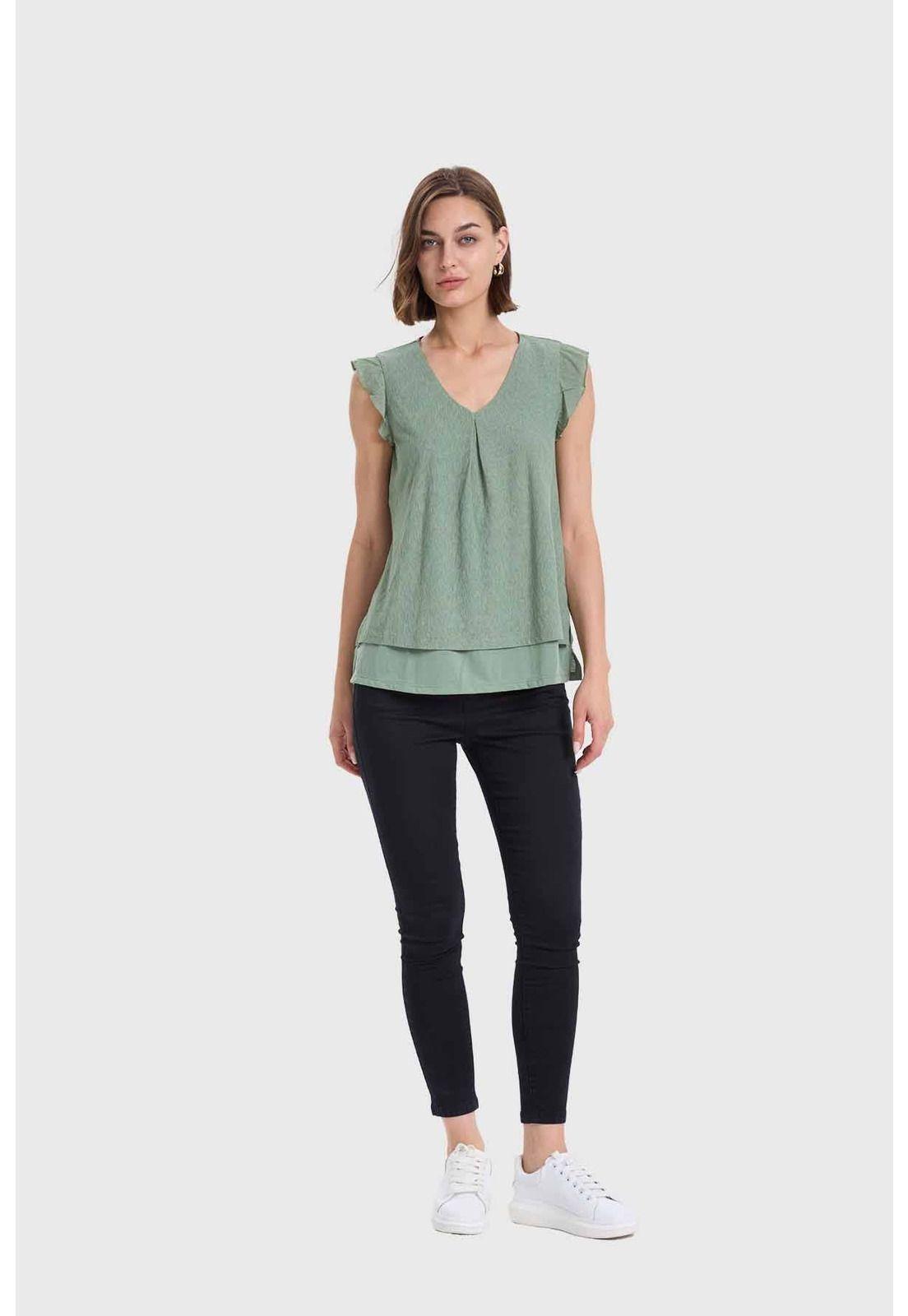 Polera Mujer Doble Capa Y Pinza Verde - ll-3