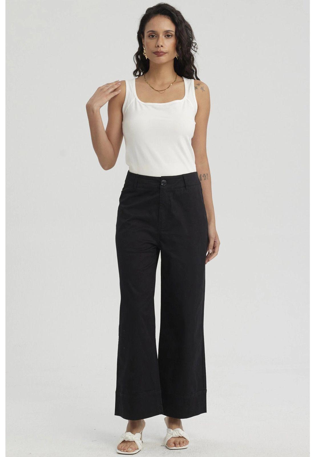 Pantalón Mujer Pliegues Delanteros Negro-3