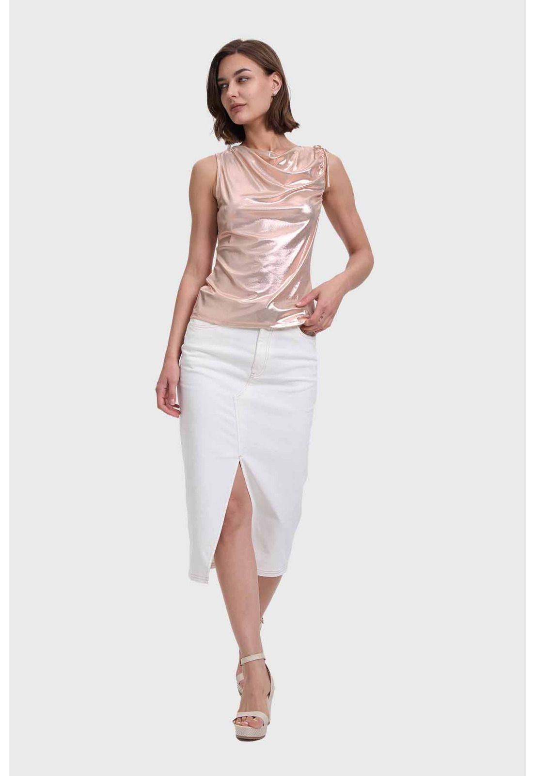 Polera Mujer Con Drapeado Brillante Dorado-3