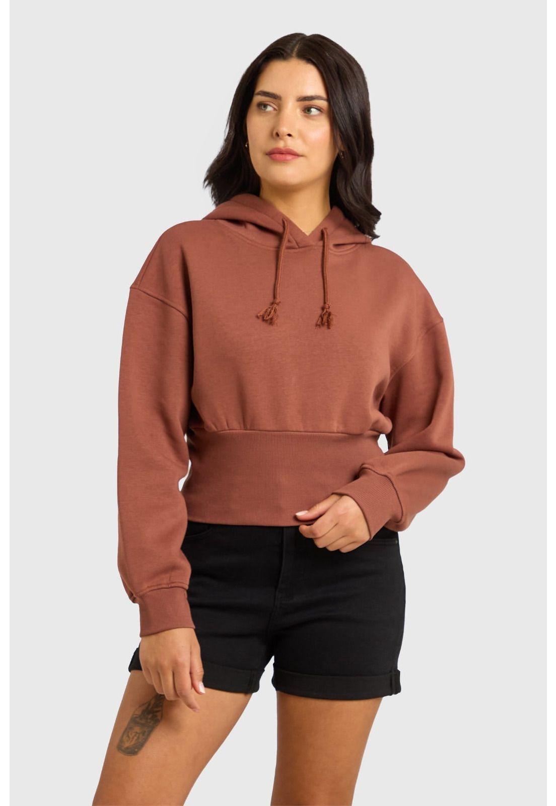 Polerón Mujer Crop Pretina Ancha Café-0