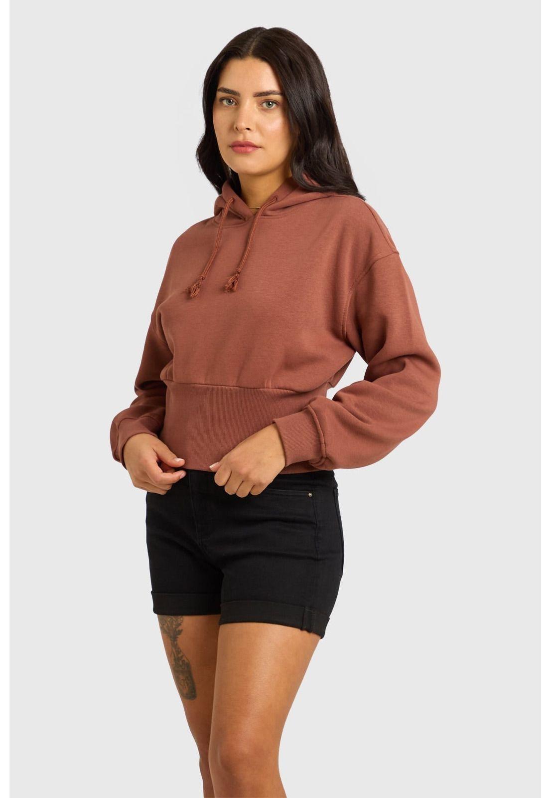 Polerón Mujer Crop Pretina Ancha Café-1