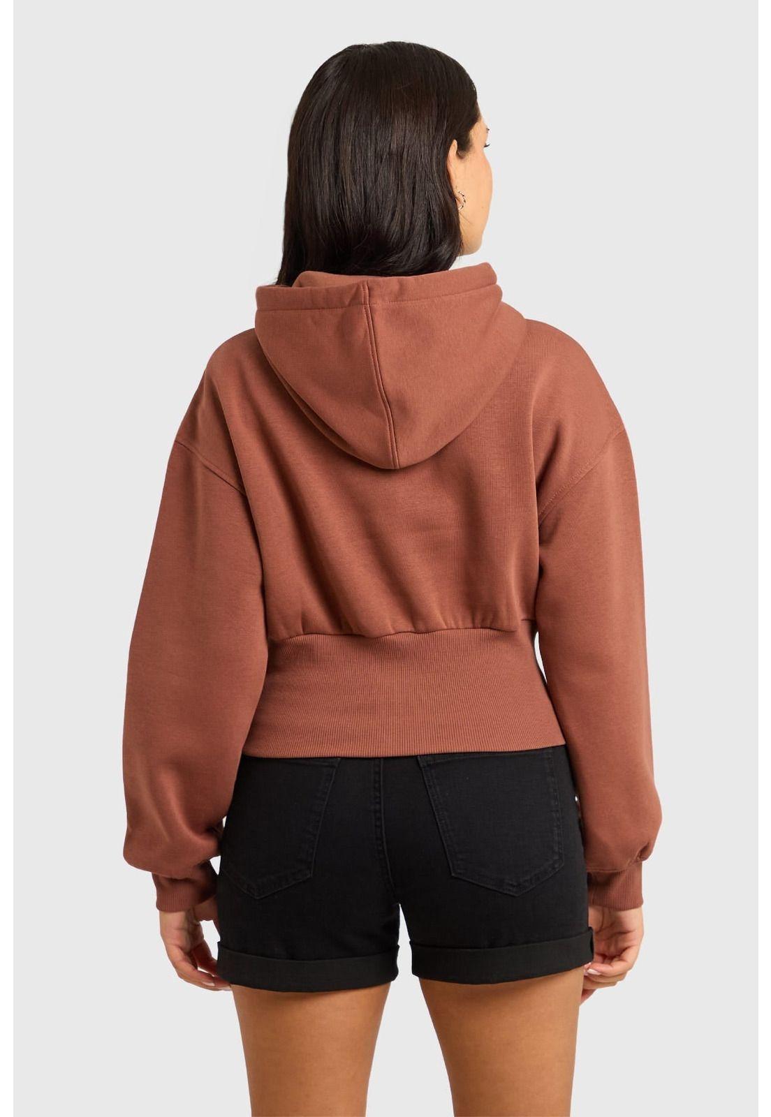 Polerón Mujer Crop Pretina Ancha Café-2