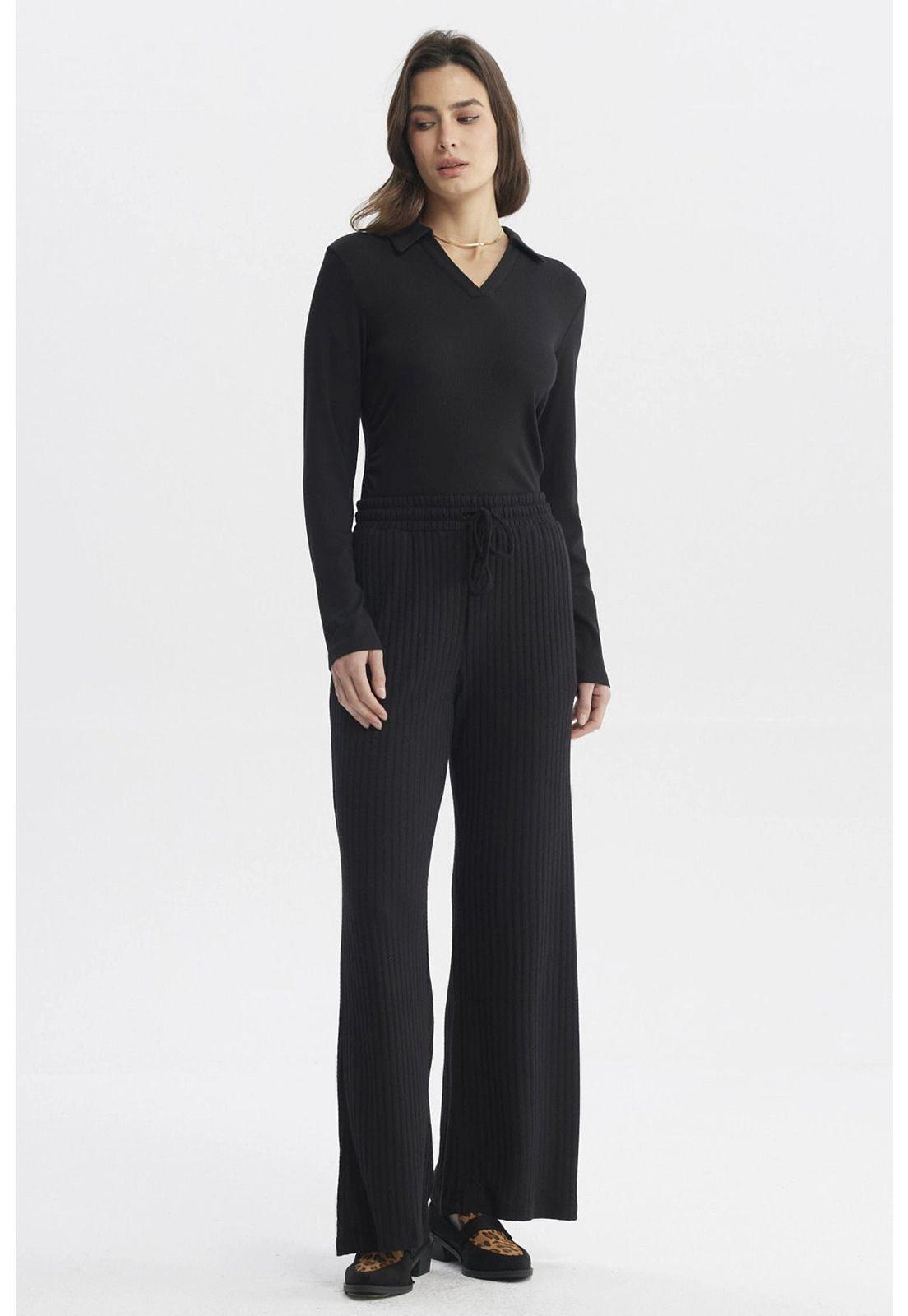 Pantalón Mujer Wide Leg Negro - Vl-3