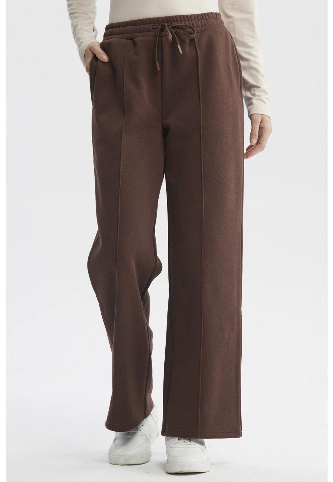 Pantalón De Buzo Mujer Wide Leg Cafe-0