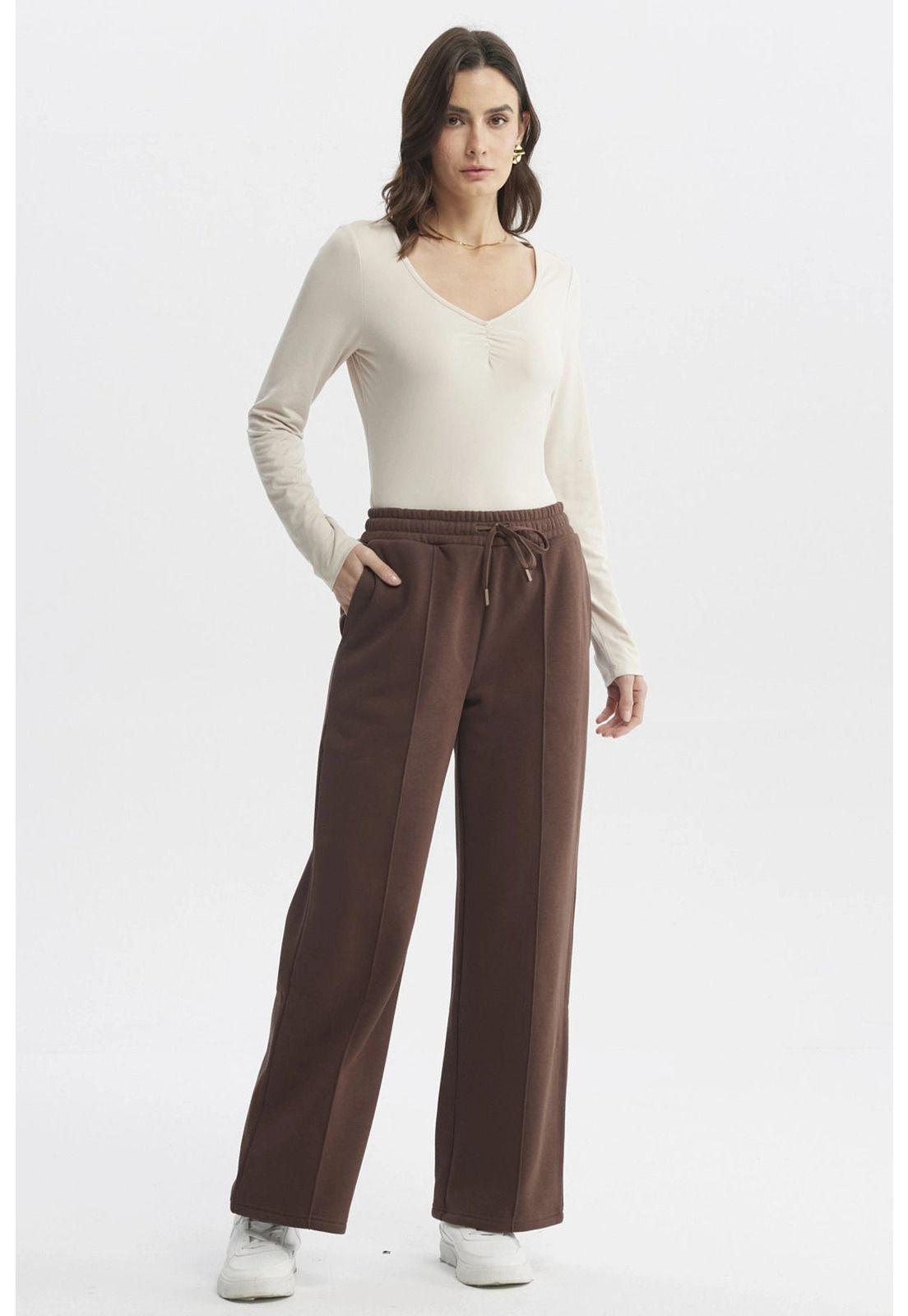 Pantalón De Buzo Mujer Wide Leg Cafe-3