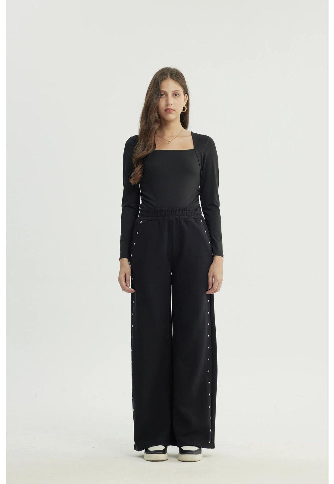 Pantalón Buzo Mujer Wide Leg Negro - Xll-3