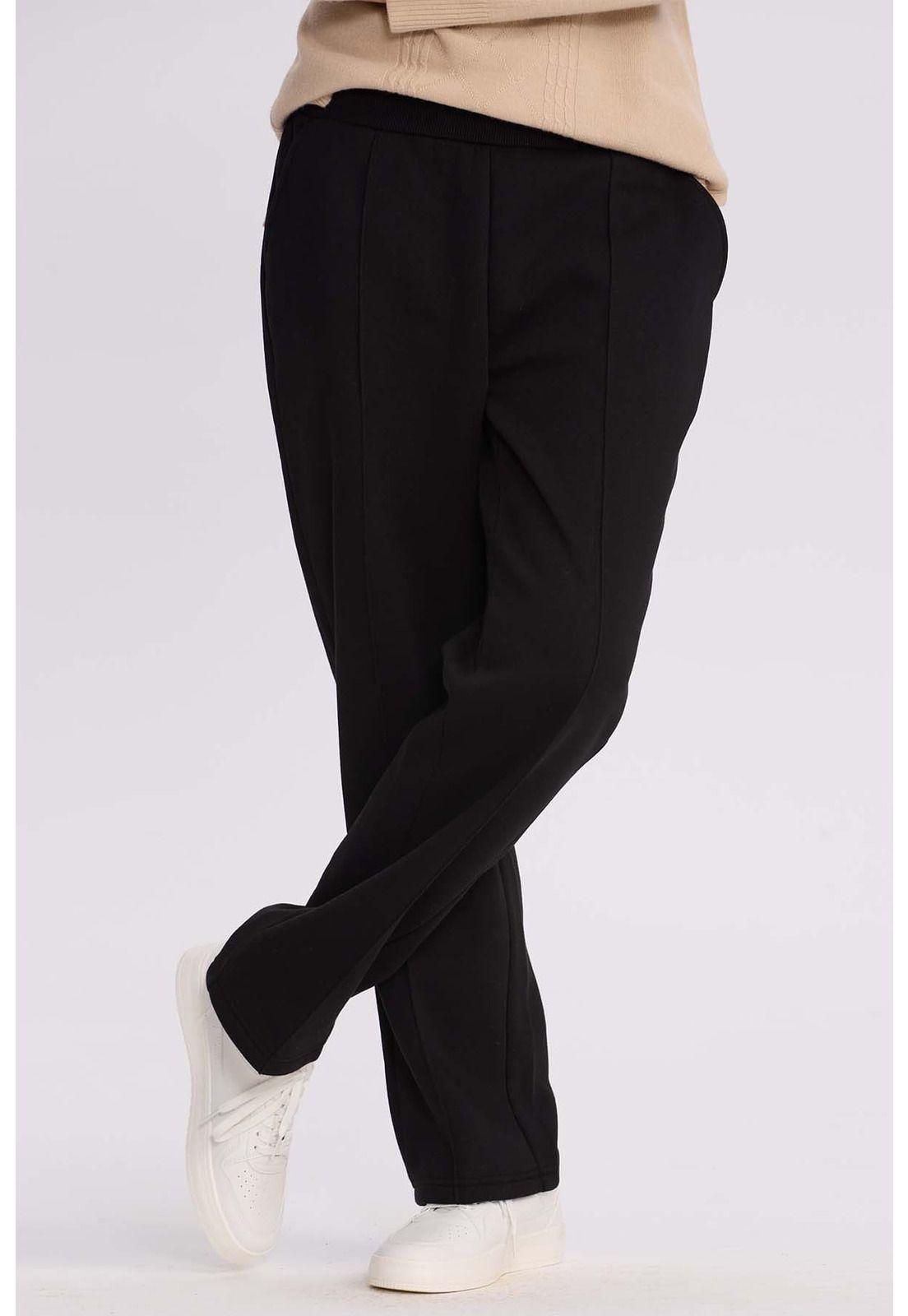 Pantalón Buzo Mujer Calce Recto Costura Delantera Negro-0