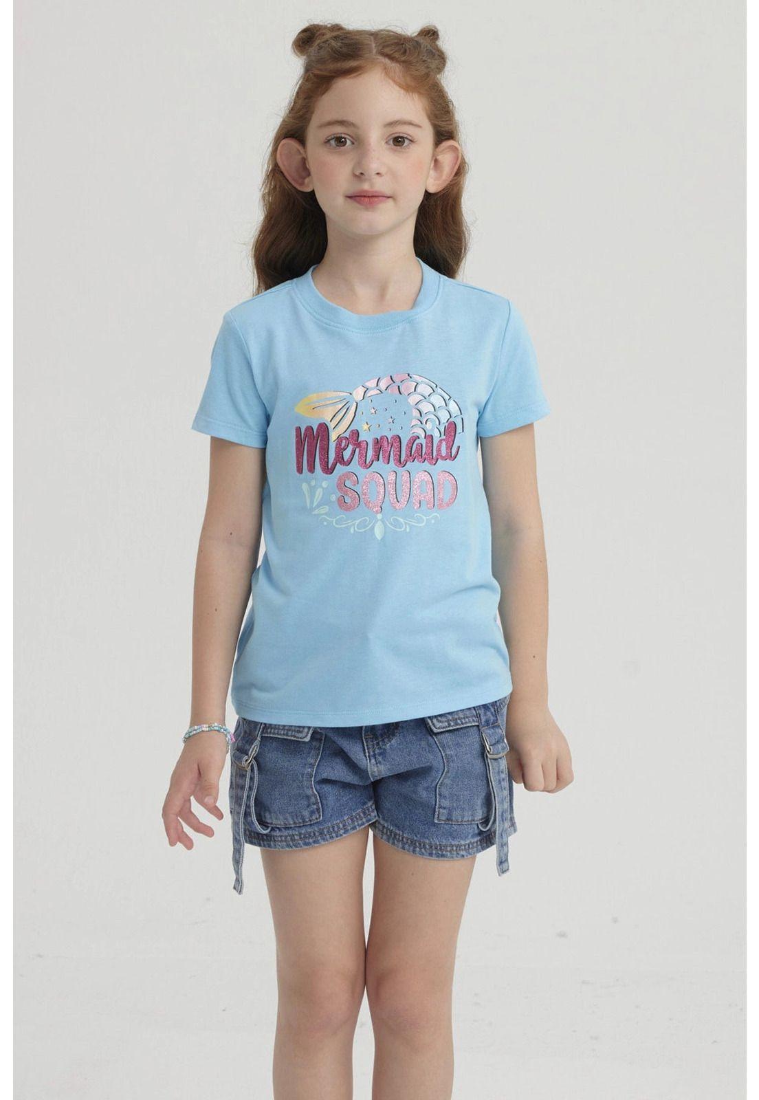 Polera Niña Básica Estampada Celeste Claro-0