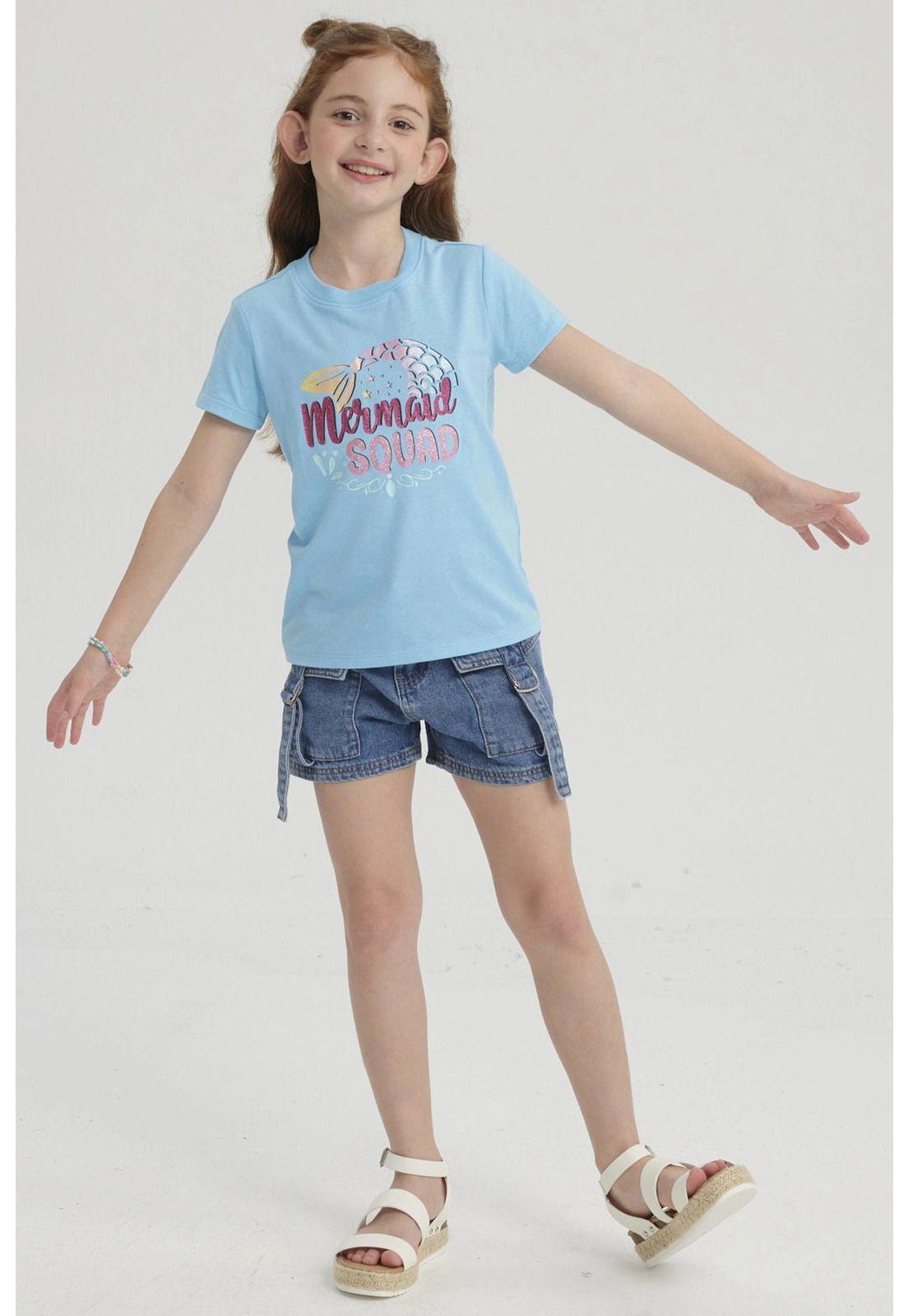 Polera Niña Básica Estampada Celeste Claro-1